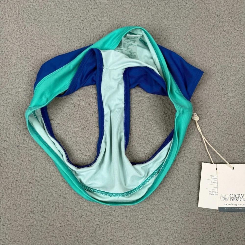 Carve Designs Bikini Bottom Womens L Blue Teal Colorblock UPF Classic Rise NWT